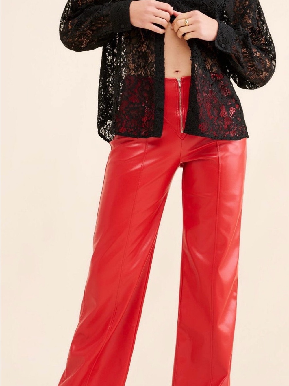 LAAGAM Phoenix Faux Leather Pants Red Wide Leg